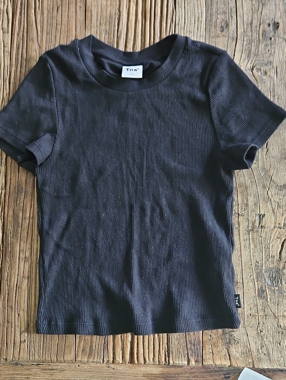 TNA Black Ribbed Short Sleeve Tee Size XS 100% Cotton
